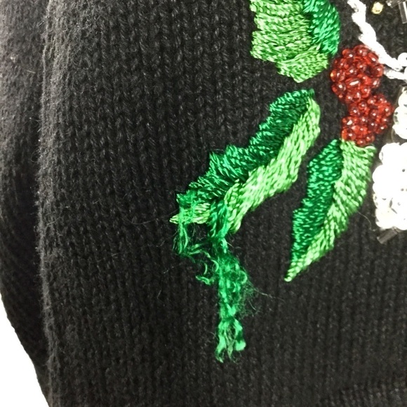 Vintage B.P. Design Beaded Snowy Christmas Snow Globe Zip Front Cardigan Size L - Picture 10 of 11